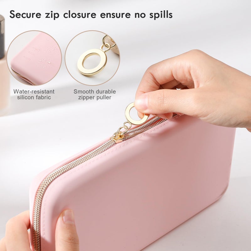 FVION Zipper Makeup Brushes Bag For Travel  Large Silicone Makeup Brush Holder  Make Up Brushes Pouch Case for Makeup Tools - Pink - Image 5